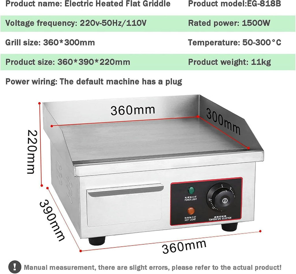 Commercial Electric Griddle Stainless Steel Full Flat Hotplate BBQ Hotplate, Large Griddle Hot Cooking Plate with Temperature Control, Efficient Nonstick Electric Griddle for Home Barbecue