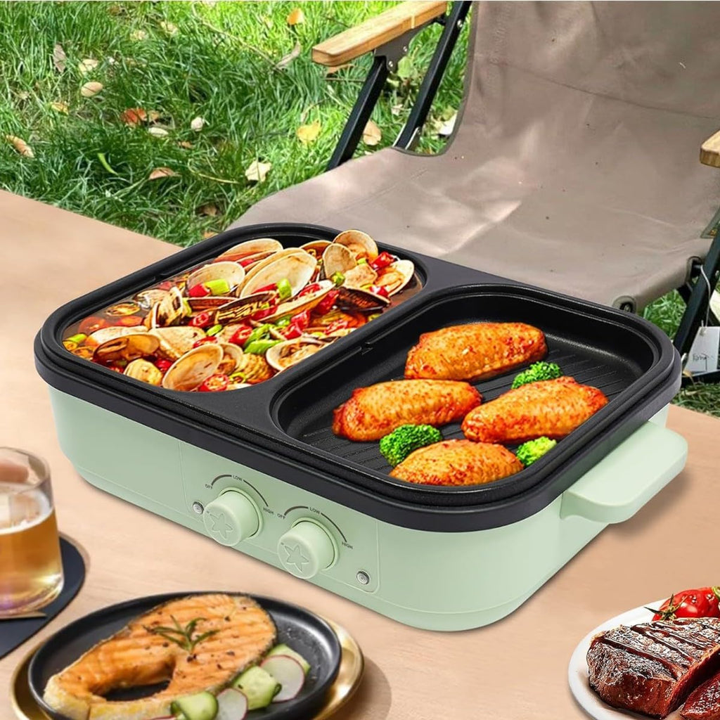 Electric Flat Top Grill, Electric Griddle, Flattop Grills Indoor Safely Washable, Suitable for Frying Grilling Stir Frying(Green,35.5 * 25 * 9.8)