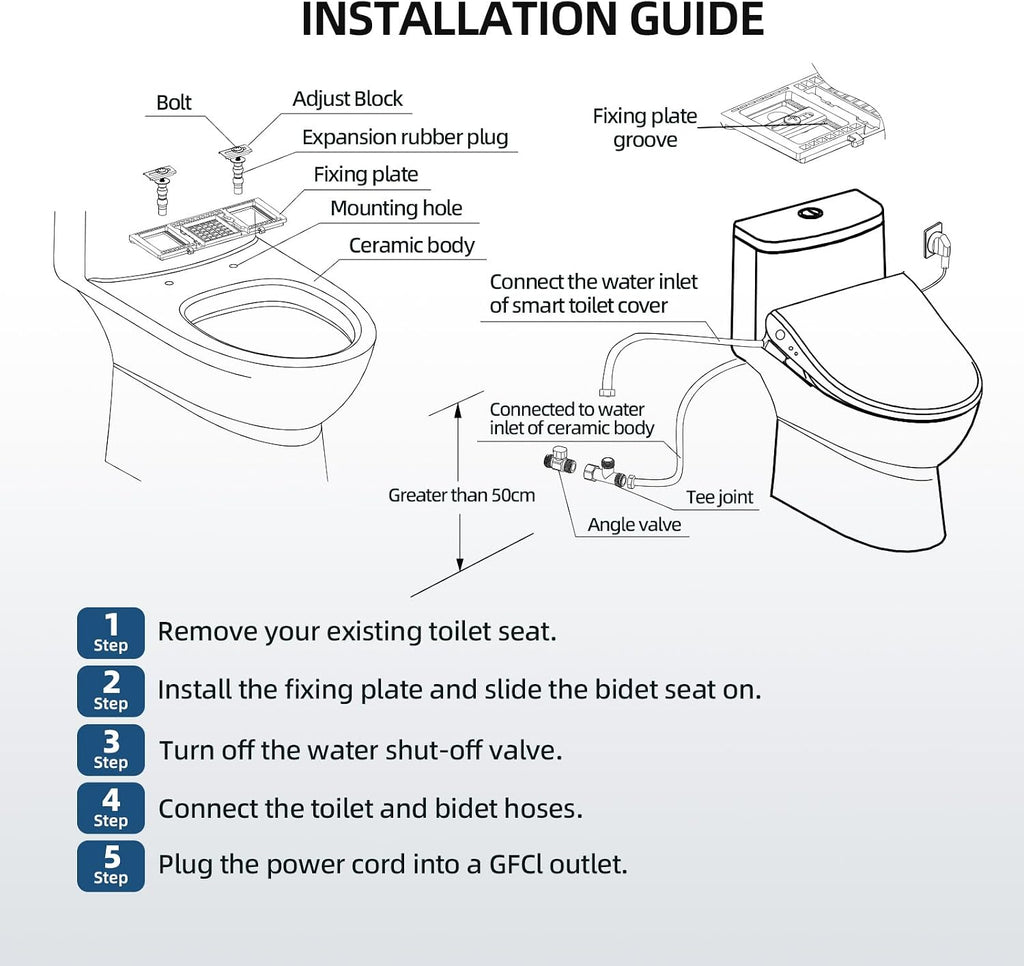 Electric Bidet Toilet Seat, Elongated Heated Toilet Seat with Instant Warm Water & Dryer, Smart Bidet Warmer, Feminine & Front Rear Wash, Wireless Remote, Self-Clean Nozzle, Slow Close Lid