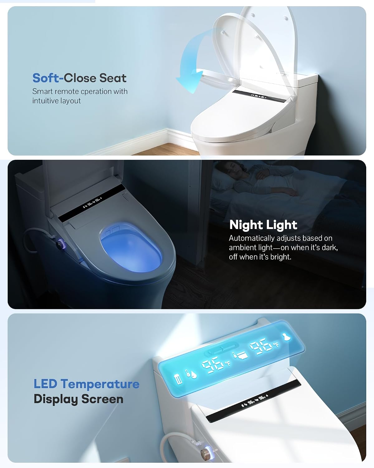 Elongated Smart Bidet Toilet Seat – Heated Seat, Instant Ceramic Water Heating, Warm Air Dryer, Wireless Remote, Self-Cleaning Nozzle, LED Display & Soft Night Light