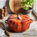 20cm/7.9in,Mswborml Pumpkin Enameled Cast Iron Dutch Oven Pot with Lid, Non-Stick Cast Iron Pot for Cooking, Bread Baking Shallow Casserole Braiser with Dual Handle, Enamel Coating, Orange