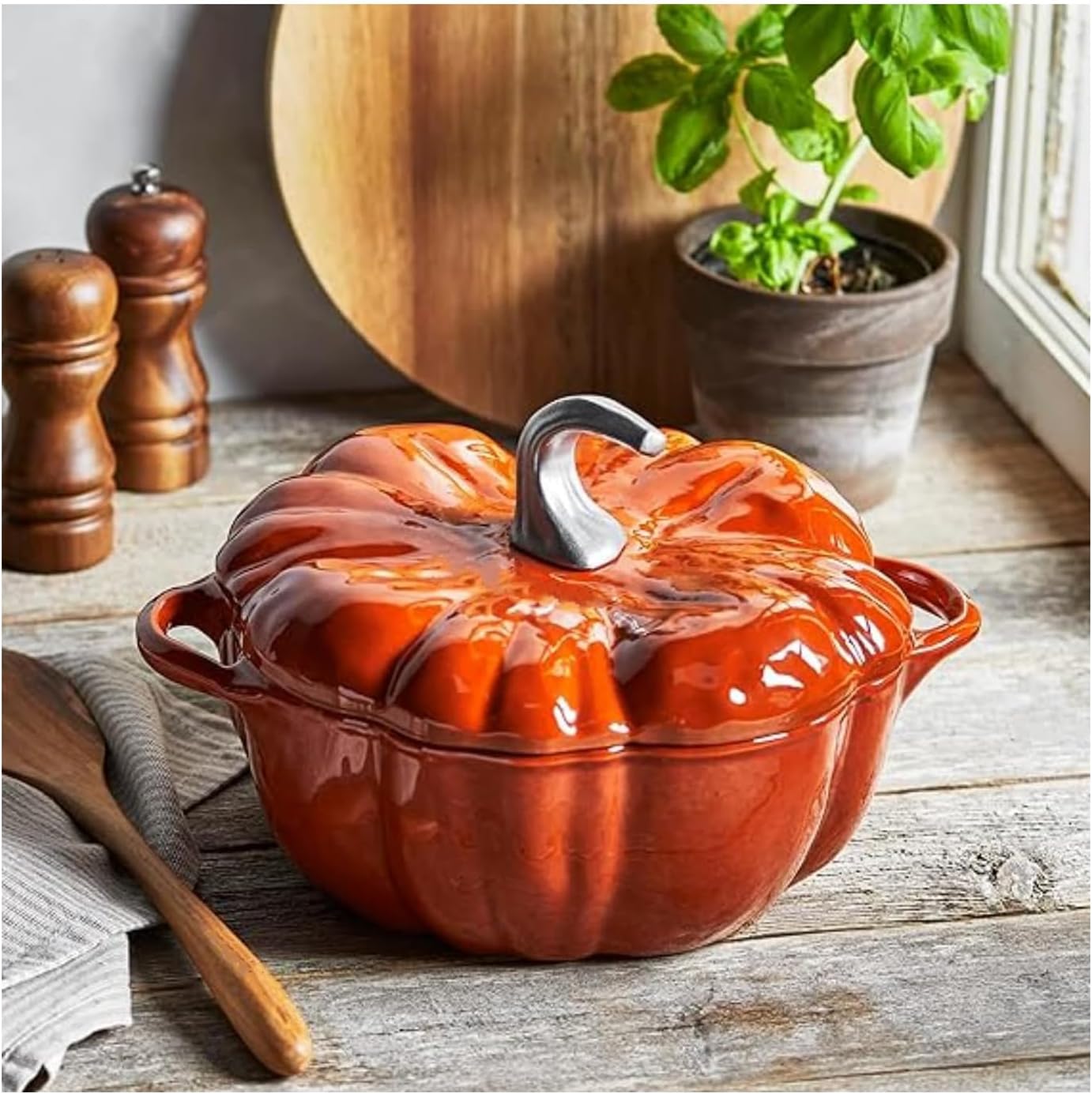 20cm/7.9in,Mswborml Pumpkin Enameled Cast Iron Dutch Oven Pot with Lid, Non-Stick Cast Iron Pot for Cooking, Bread Baking Shallow Casserole Braiser with Dual Handle, Enamel Coating, Orange