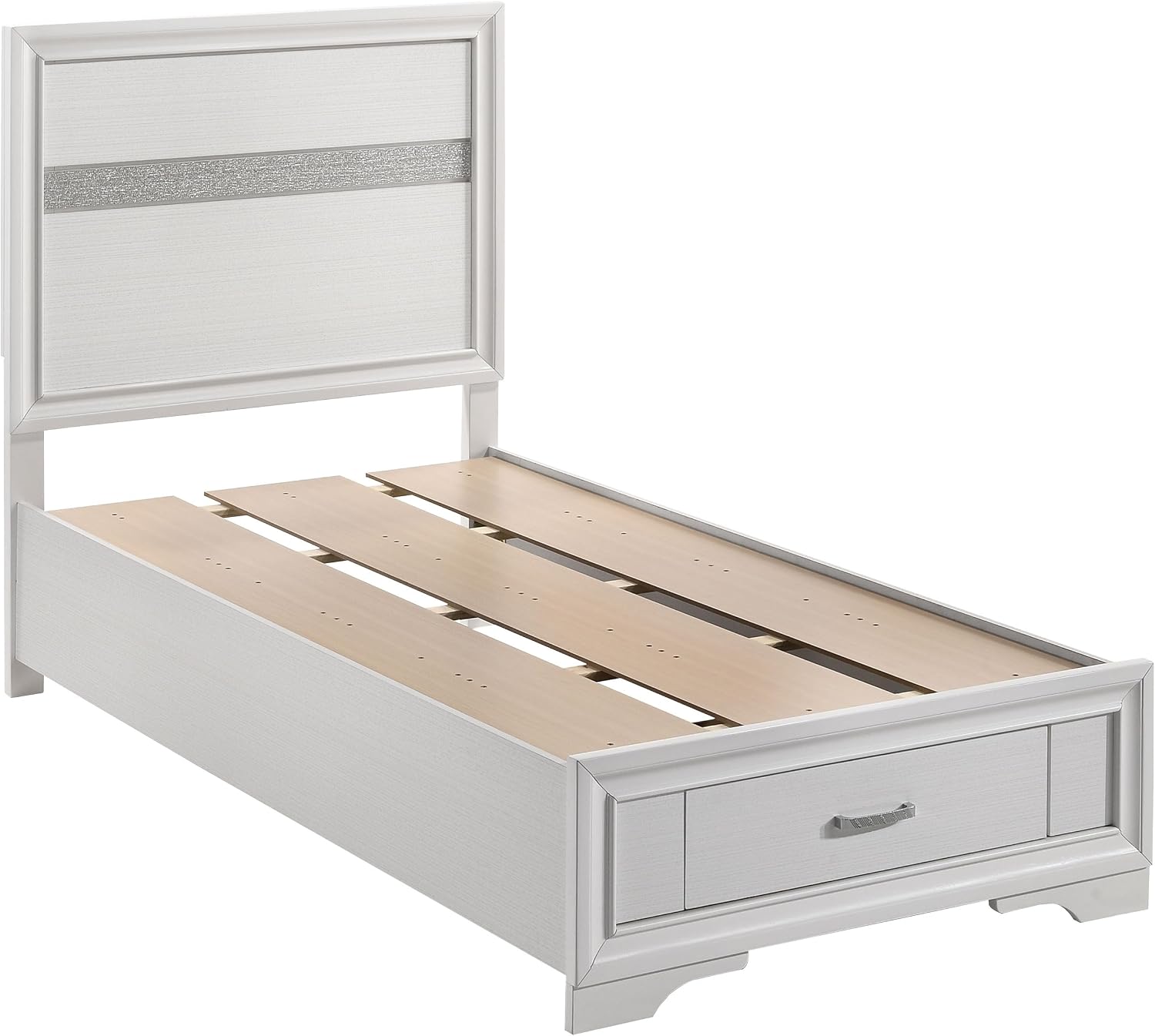 Coaster Home Furnishings Miranda Contemporary 5-Piece Bedroom Set Twin Size Storage Panel Bed Frame 50-inch Headboard White 205111T-S5