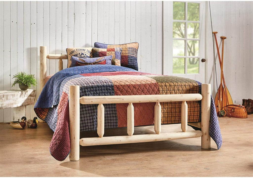CASTLECREEK Cedar Log Queen Bed with Headboard and Footboard, Rustic Natural Unfinished Wooden Bed Frames