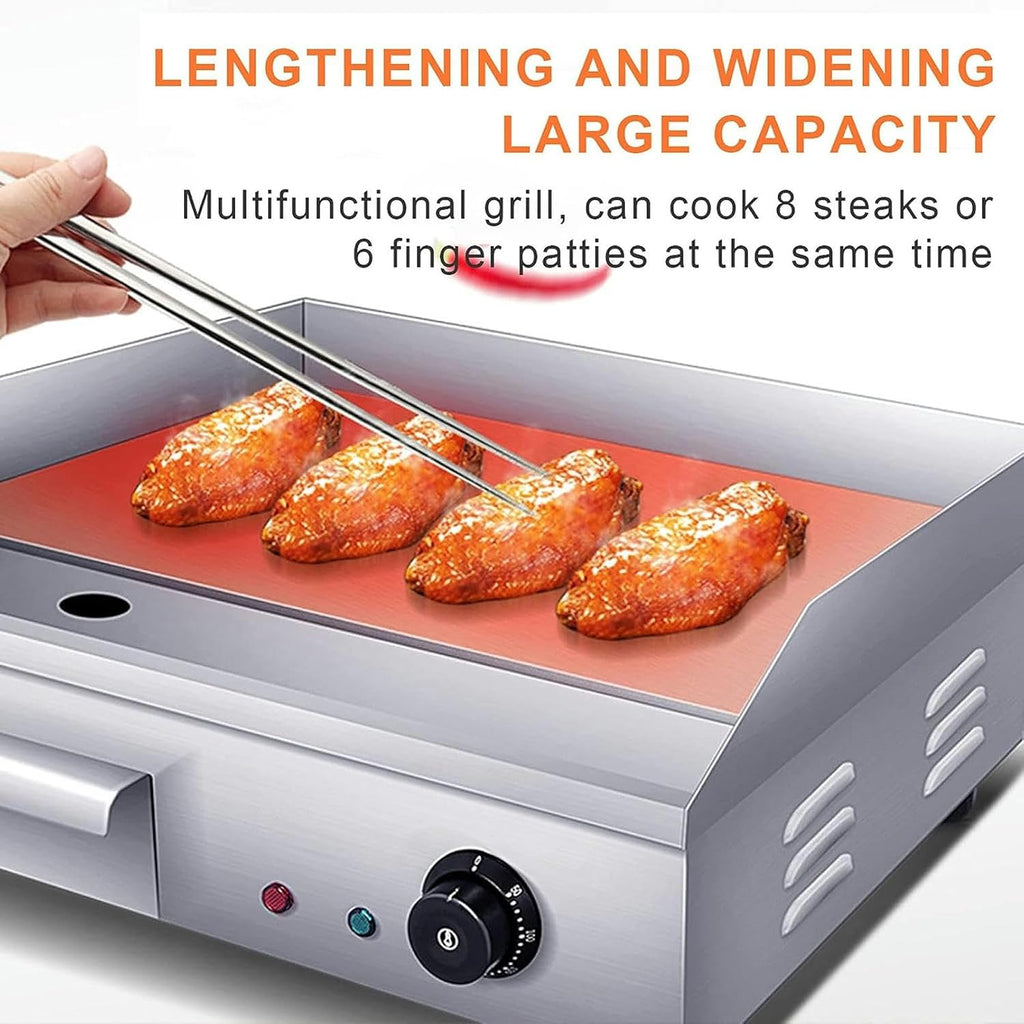 4400W Commercial Electric Countertop Griddle, Stainless Steel Restaurant Teppanyaki Non-Stick Flat Top Grill, with 50-300°C Adjustable Temperature Control