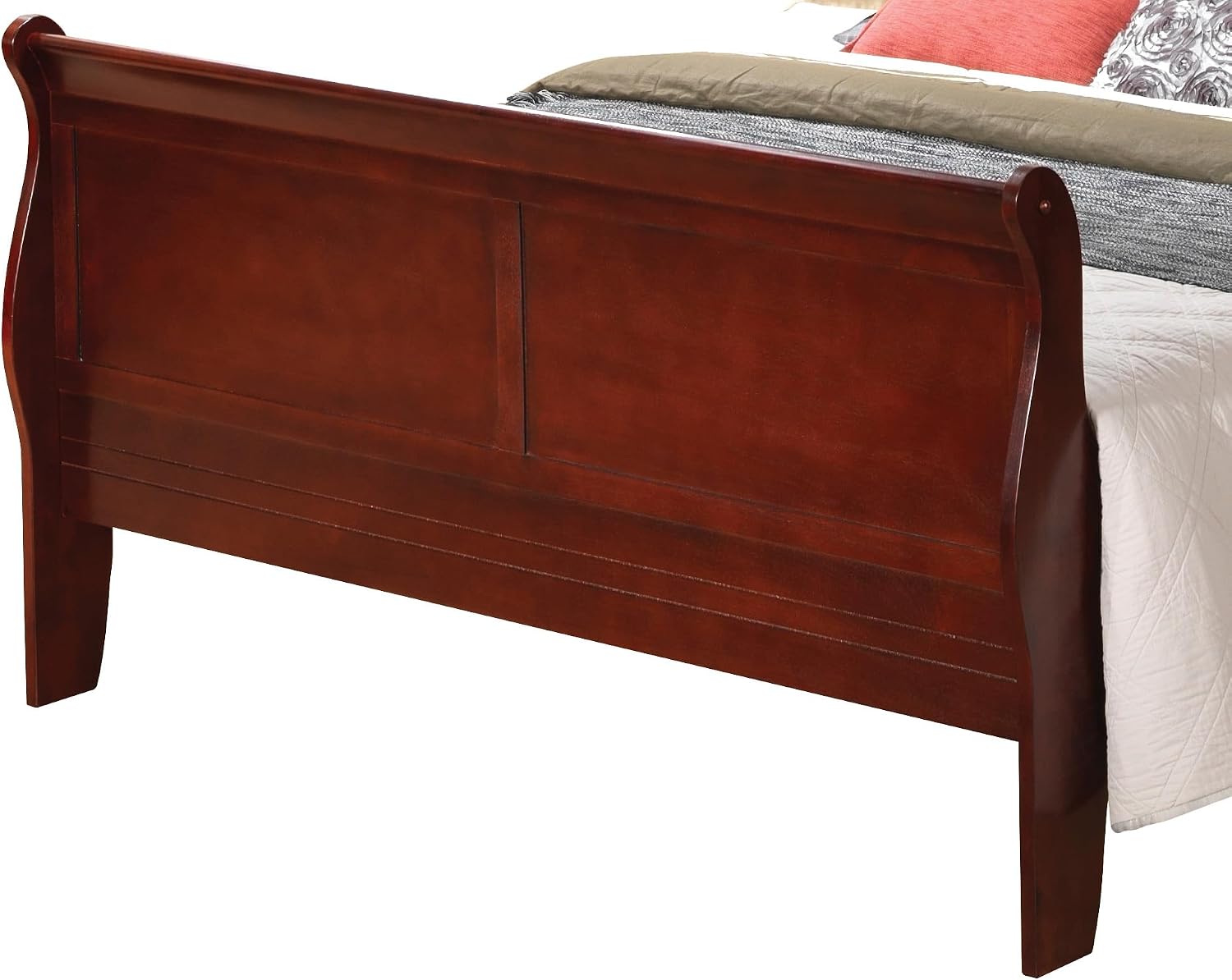 GDFStudio Queen Size Wood Platform Bed Frame, Classic Sleigh Design with Curved Trim & Wood Posts,Easy Assembly, Box Spring Required,Timeless Elegant Bedroom Furniture,Cherry