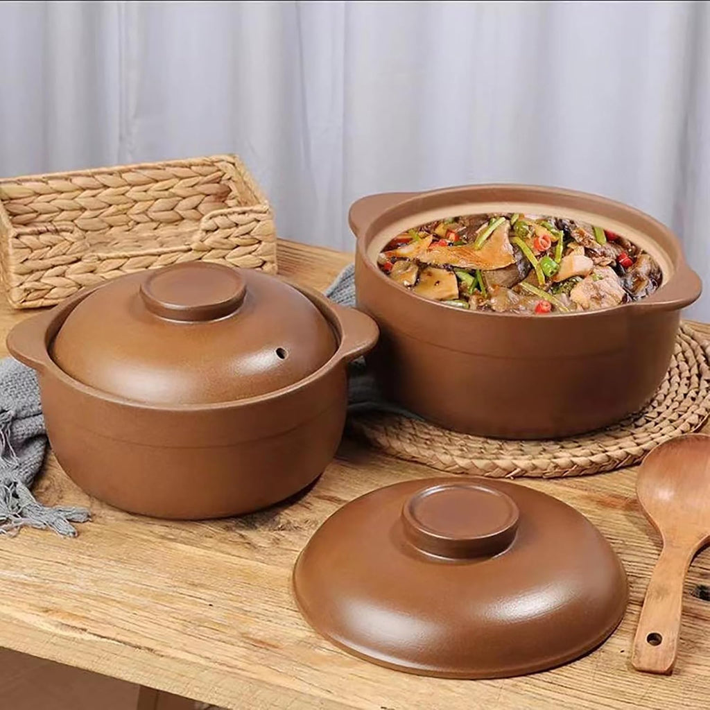 Cookware Kitchen Stew Pot Round Ceramic Casserole for Soup and Stews, Clay Cooking Pot with Lid and Dual Handles, Uniform Heating Household Braiser Pan,4L