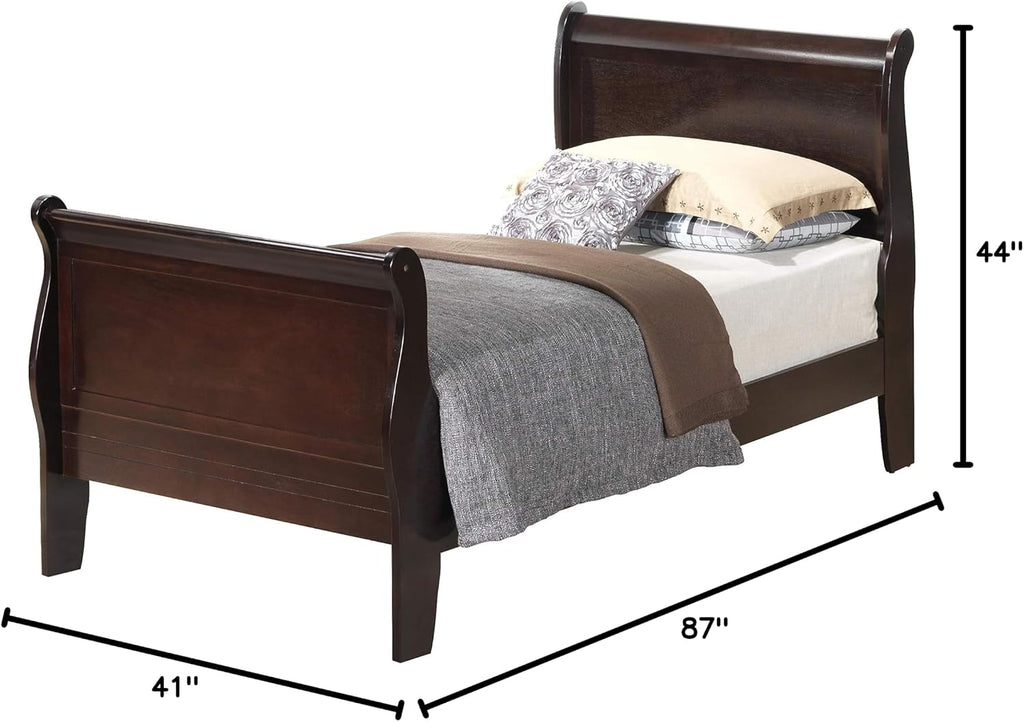 GDFStudio Twin Size Wood Platform Bed Frame, Classic Sleigh Design with Curved Trim & Wood Posts,Easy Assembly, Box Spring Required,Timeless Elegant Bedroom Furniture,Cappuccino