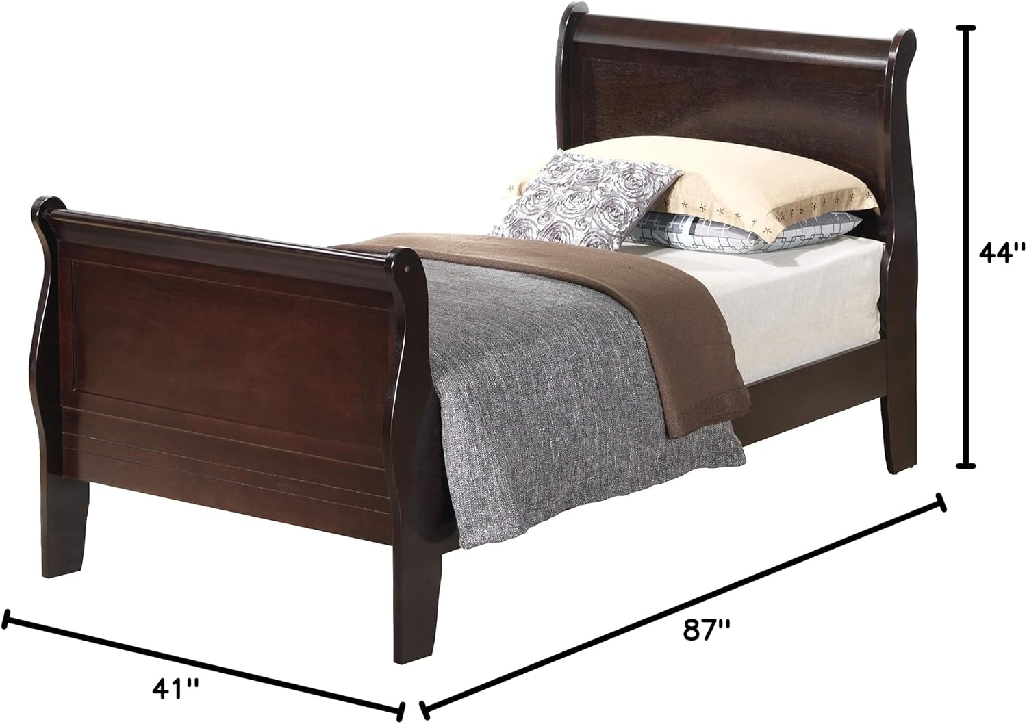 GDFStudio Twin Size Wood Platform Bed Frame, Classic Sleigh Design with Curved Trim & Wood Posts,Easy Assembly, Box Spring Required,Timeless Elegant Bedroom Furniture,Cappuccino