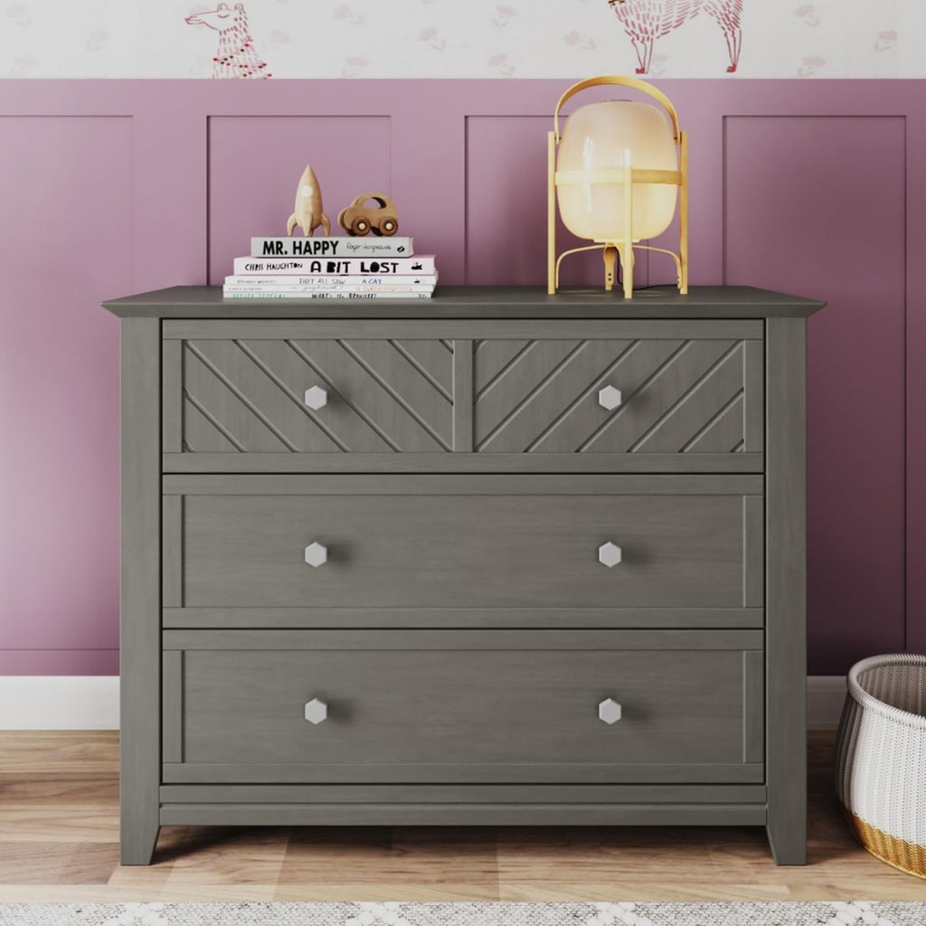 Child Craft Atwood Design 4-in-1 Convertible Baby Crib Nursery Furniture Set, Baby Bed, 3 Drawer Dresser and Chest Drawer, for Babies, Toddlers and Kids Bedroom (3 Piece - Lunar Gray)
