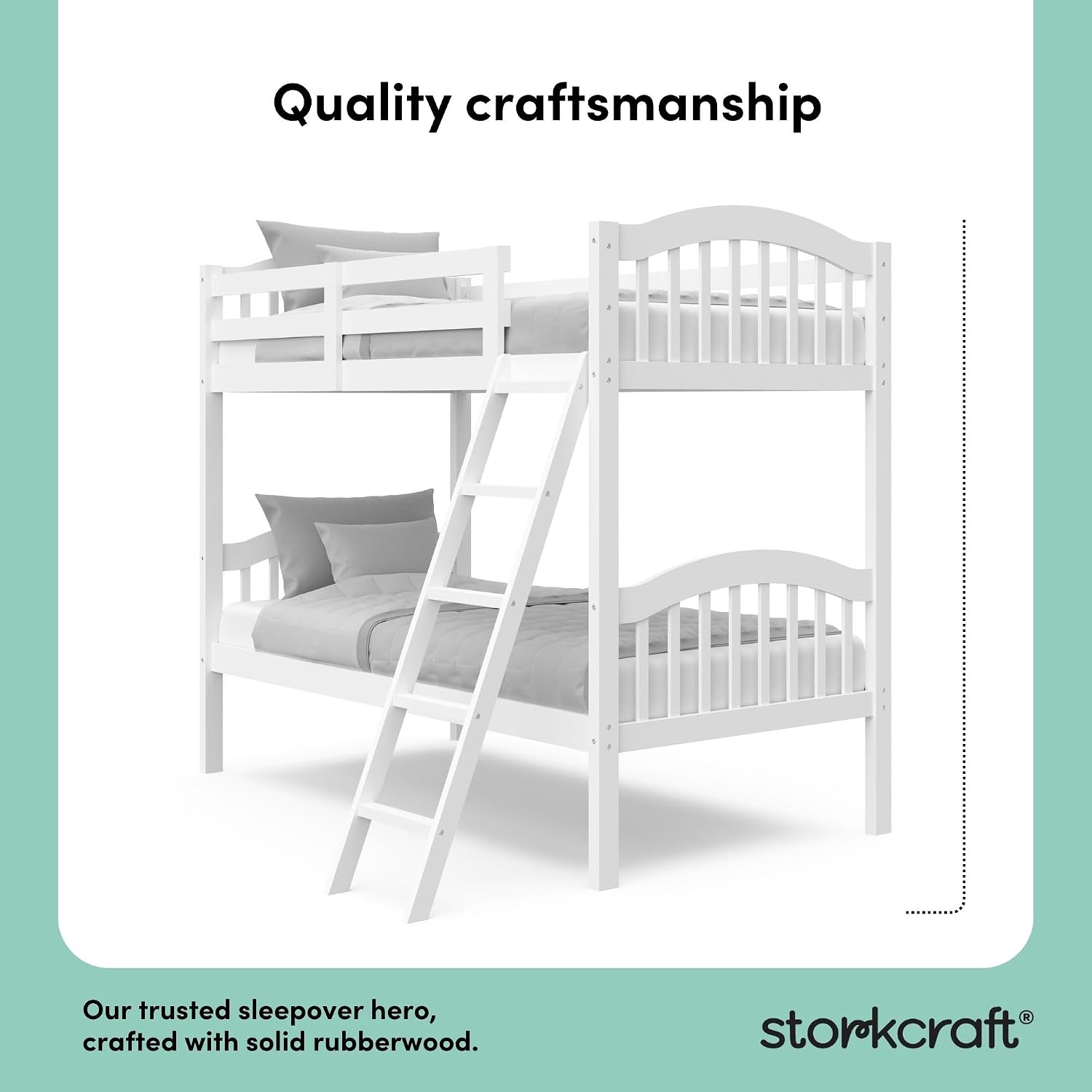 Storkcraft Long Horn Twin-Over-Twin Bunk Bed (White) - GREENGUARD Gold Certified, Converts to Two Twin Beds, Wood Bunk Bed for Kids Bedroom