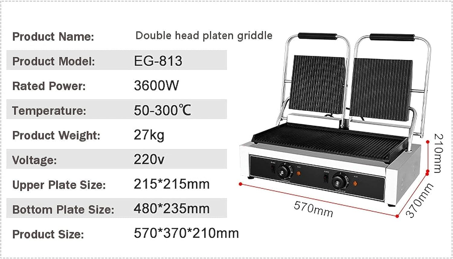 Large Electric Griddle Hot Cooking Plate, Commercial Stainless Steel Adjustable Countertop Hot Plate BBQ Grill, Heavy Duty Restaurant Nonstick Countertop Griddle for Home Barbecue