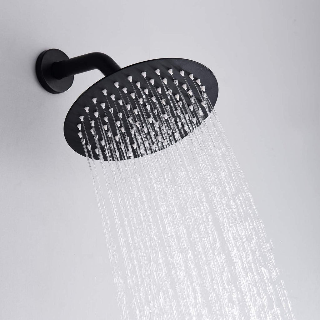Matte Black Rain Shower Systems with Waterfall Tub Spout, Shower Faucets Sets Complete with 8 Inches Rain Shower Head and Handheld