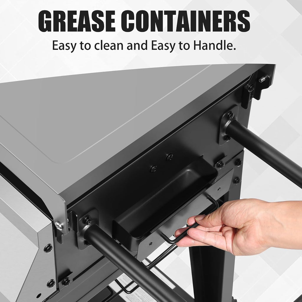 4 Burner Propane Grill with Rainproof Cover 32inch Outdoor Flat Top Griddle Foldable Side Table for Backyards Barbecue