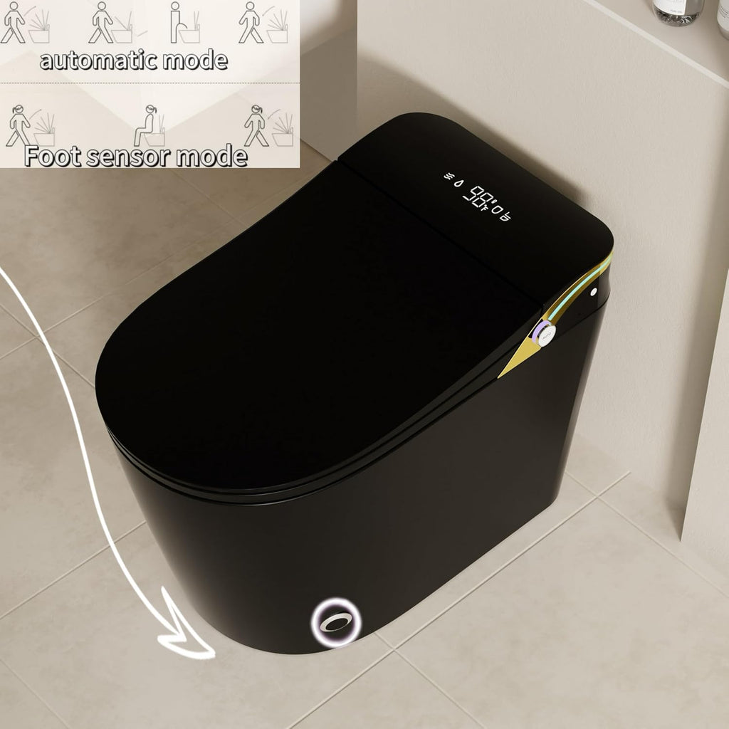 Matte Black Smart Toilet with Heated Seat & Auto Flush - Bidet, Warm Air Dryer, Night Light, Auto Open/Close Lid, Soft Close (Elongated)