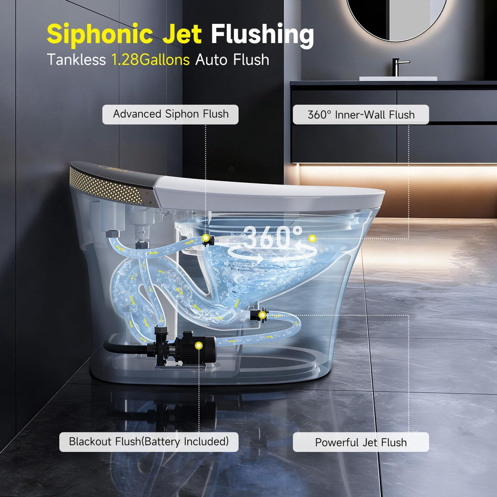 Smart Toilet with Foam Shield,1.1/1.28GPF Dual-Flush Bidet Toilet, Auto Open/Close,One-Piece Intelligent Bidet Toilet, Ultra-Wide Heated Seat,Warm Wash & Air Dry,UV Sterilization