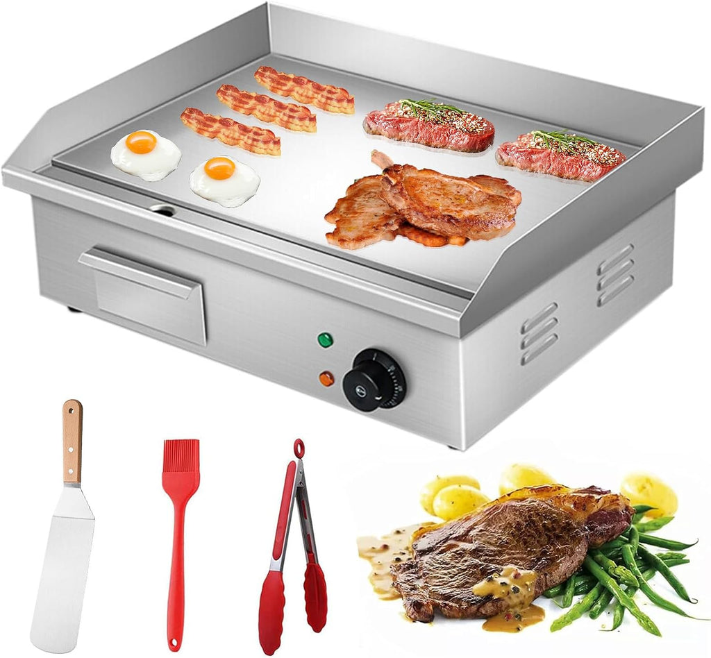21' Commercial Electric Griddle, Stainless Steel Countertop Griddle Flat Top Grill Hot Plate BBQ 3000W Adjustable Thermostatic Control 122°F-572°F for Kitchen Restaurant