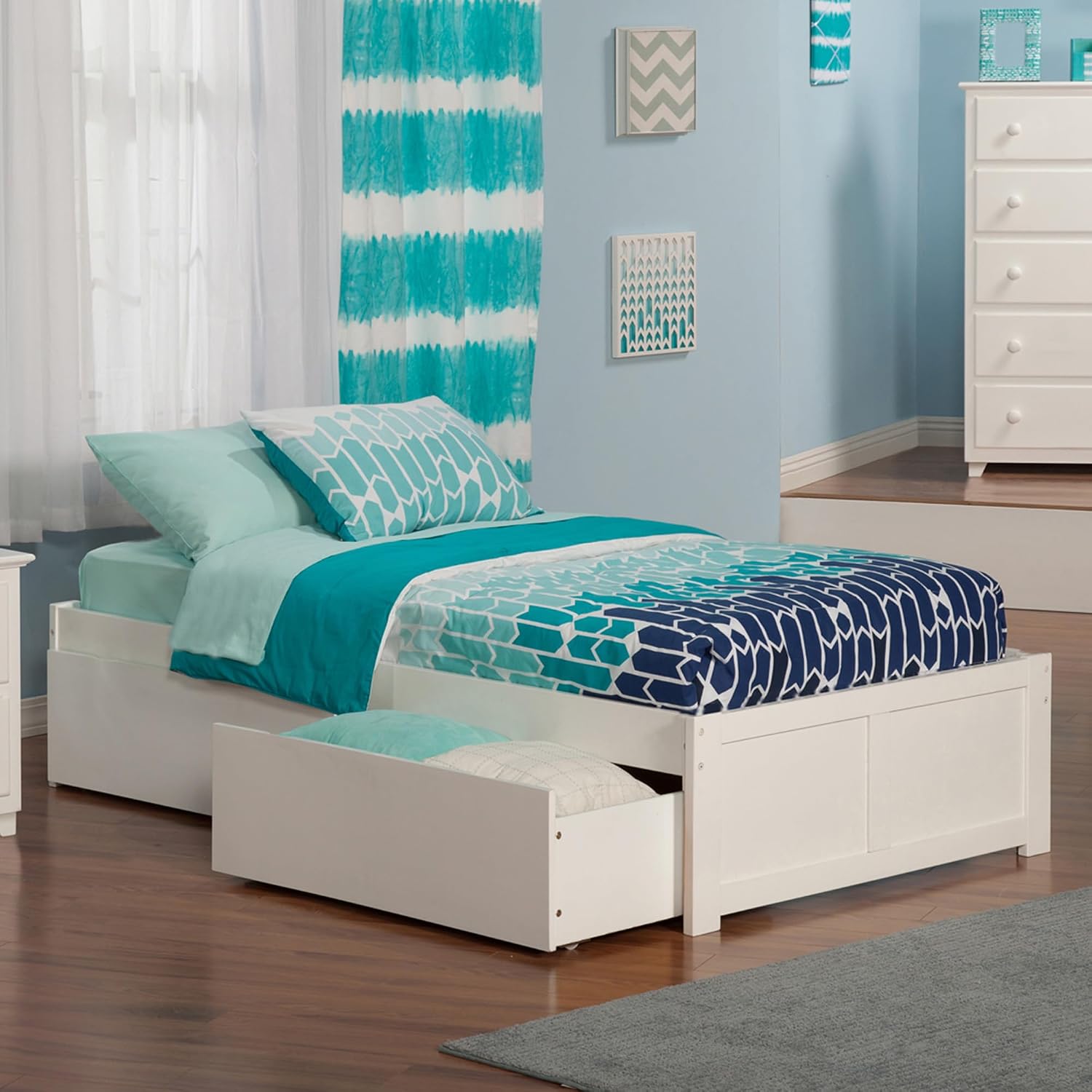 AFI Concord Twin XL Size Platform Bed with Footboard & Storage Drawers in White