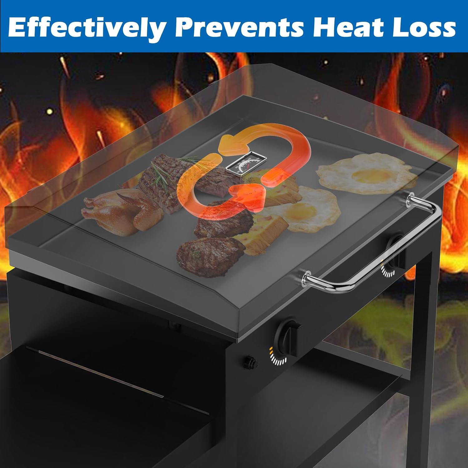 Upgraded Hinged Lid for Blackstone 28 Inch Griddle Grill, Powder Coated Steel Hard Cover Hood with Thermometer for 28' Blackstone Models 1517 1853 1605 1803 1839 1856 1885 1924 1983 2094 2137