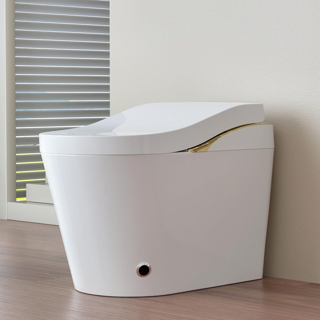 Modern Smart Toilet With Bidet, Auto Flush, Auto Open/Close,Heated Seat, Warm Water and Dry, 17.5' Comfort Height, Remote Control White