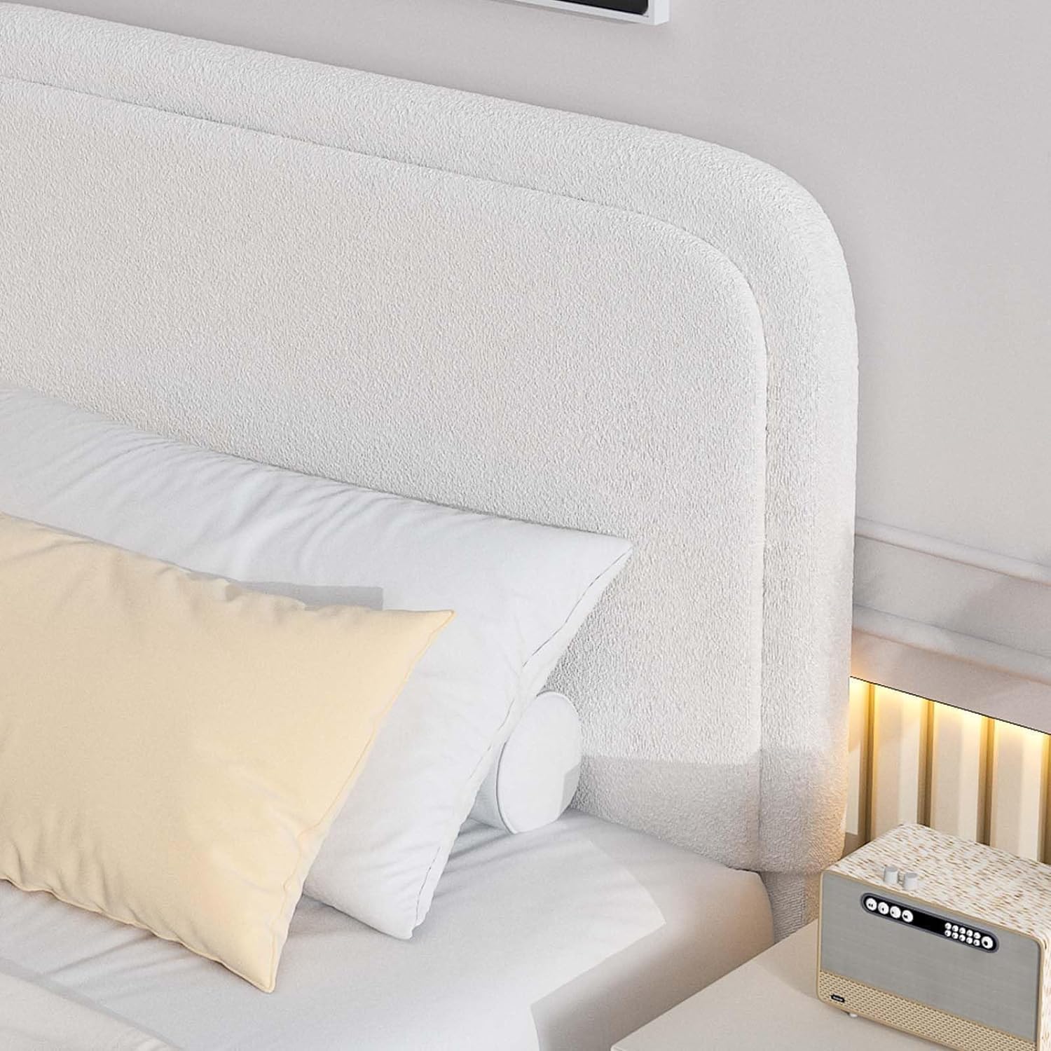 BarnFurin Twin Bed Frames,Cloud Boucle Upholstered Platform Bed Frame with Headboard, Soft Rounded Corners, Noise Free, Easy Assembly, Beige