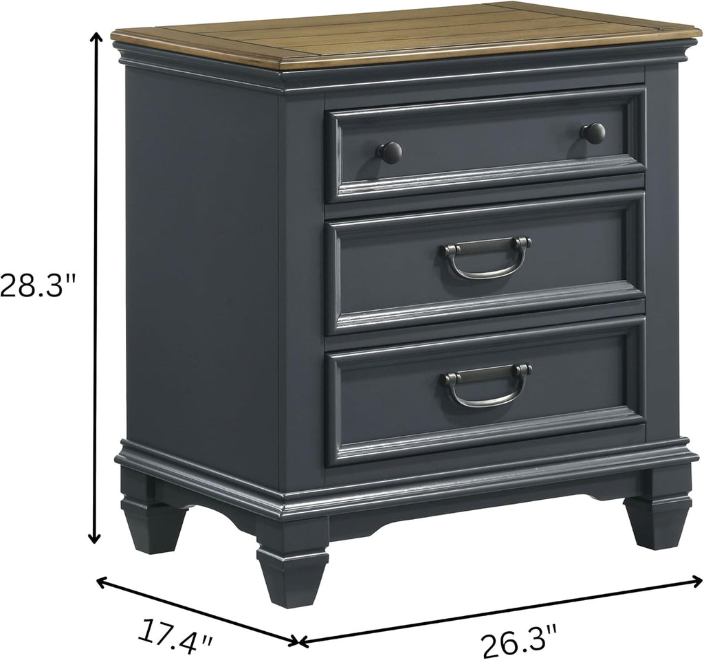 Roundhill Furniture Riverton Wood Bedroom Set with Shiplap Panel Queen Bed, Dresser, Mirror, and Two Nightstands in Slate Blue