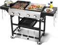 2-in-1 Propane Griddle Grill Combo 38200 BTU, 4-Burner Propane Gas Grill with 2 Foldable Side Tables for Outdoor Cooking Camping Patio Backyard (Grill + Griddle)