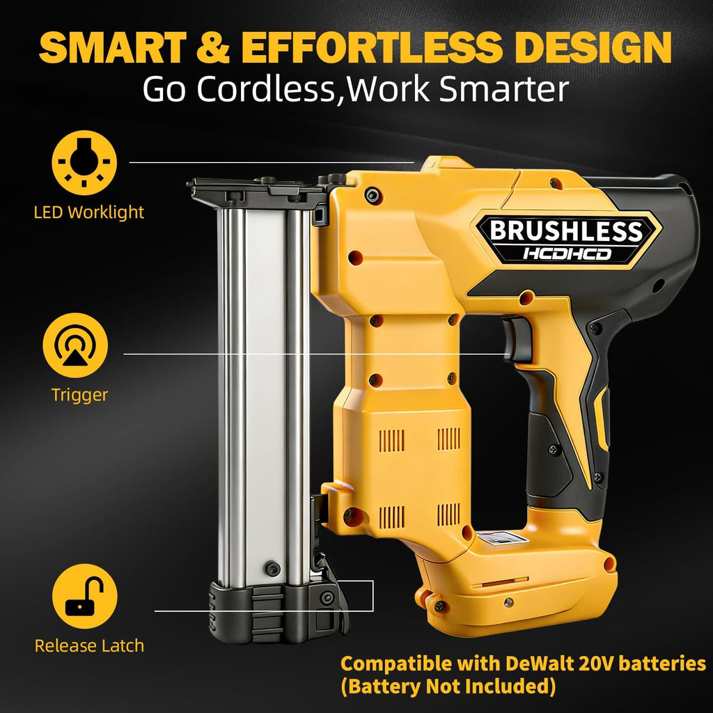 2-in-1 Cordless Brad Nailer & 1/4 Narrow Crown Stapler for DeWalt 20V Battery, 18GA Electric Nail Gun with 1000 Nails/Staples for Woodworking, DIY, and Home Renovation (Not Battery)