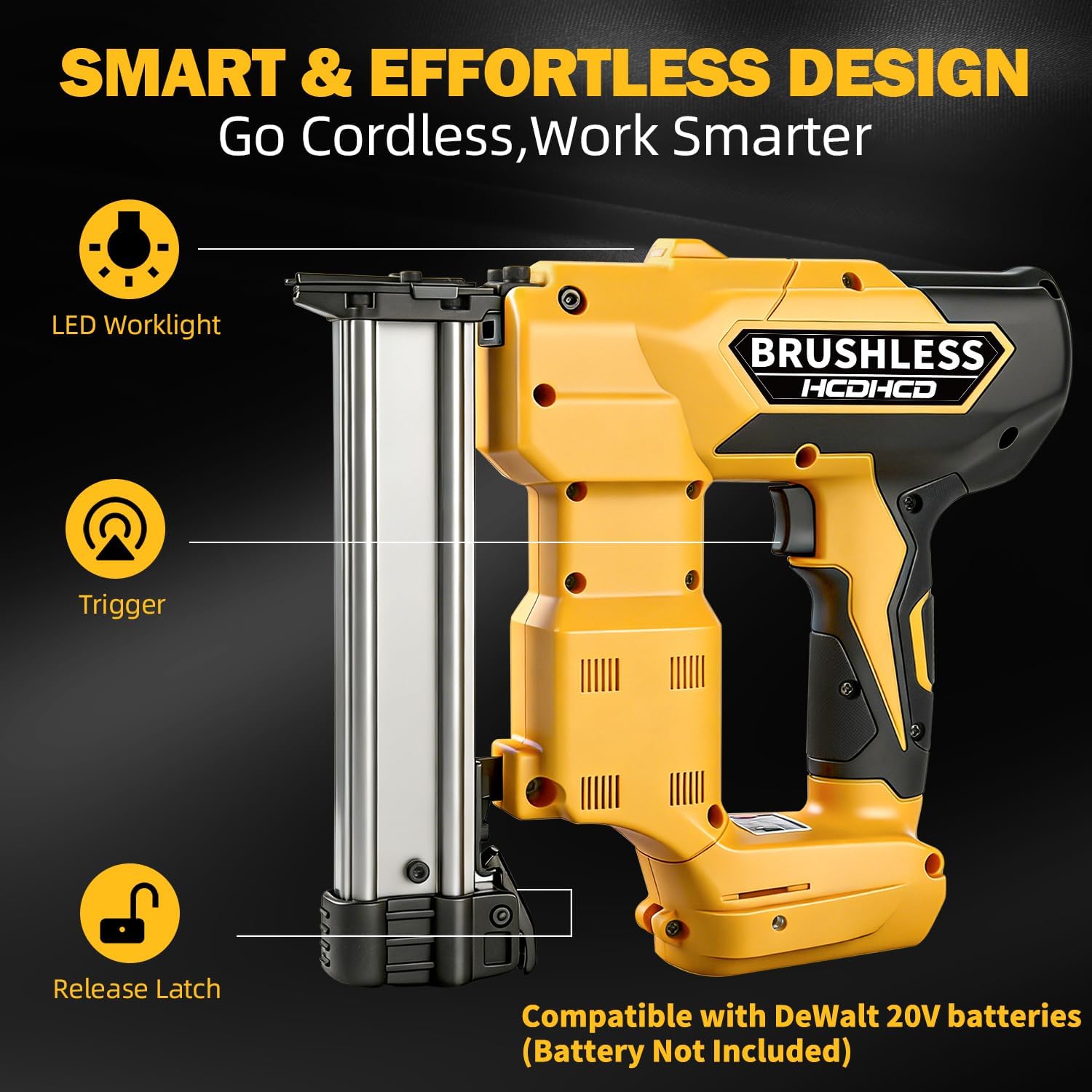 2-in-1 Cordless Brad Nailer & 1/4 Narrow Crown Stapler for DeWalt 20V Battery, 18GA Electric Nail Gun with 1000 Nails/Staples for Woodworking, DIY, and Home Renovation (Not Battery)