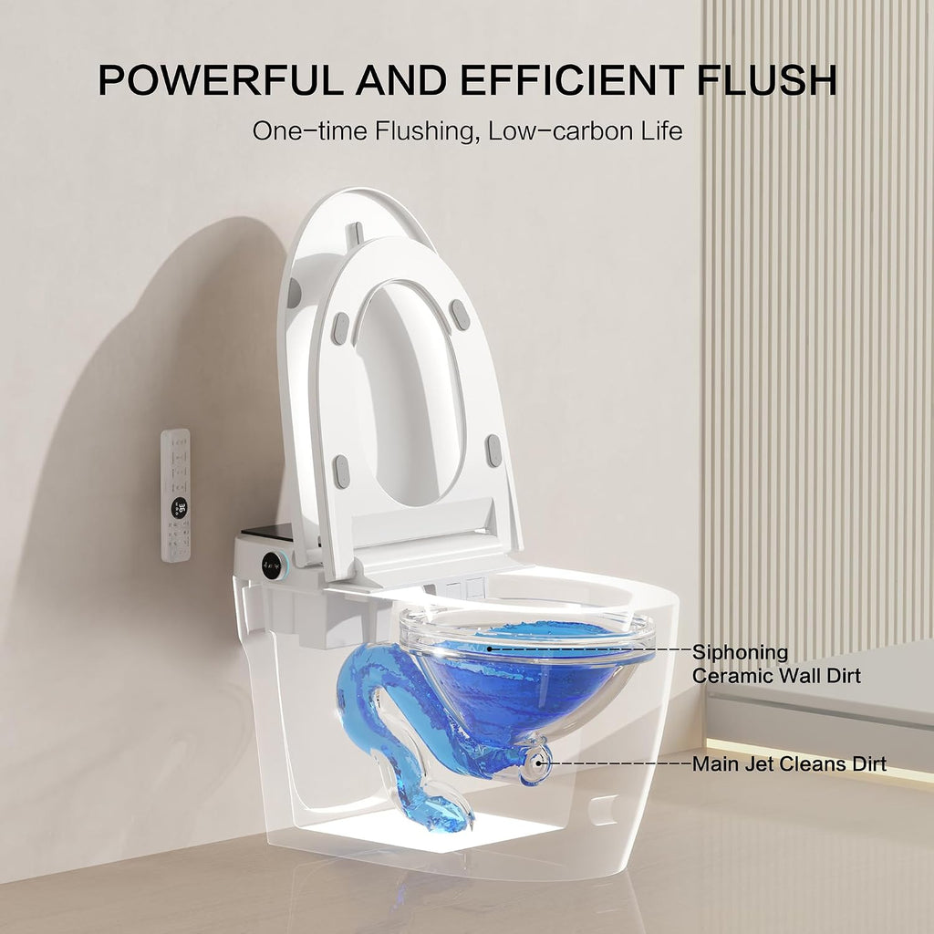 Smart Toilet with Bidet Built-In – Heated Seat, Dual Auto Flush, Tankless Design, Foot Sensor, Warm Water & Dry Function, Modern Elongated Electric, LED Display, 1000g MAP Flush, 1.28 GPF