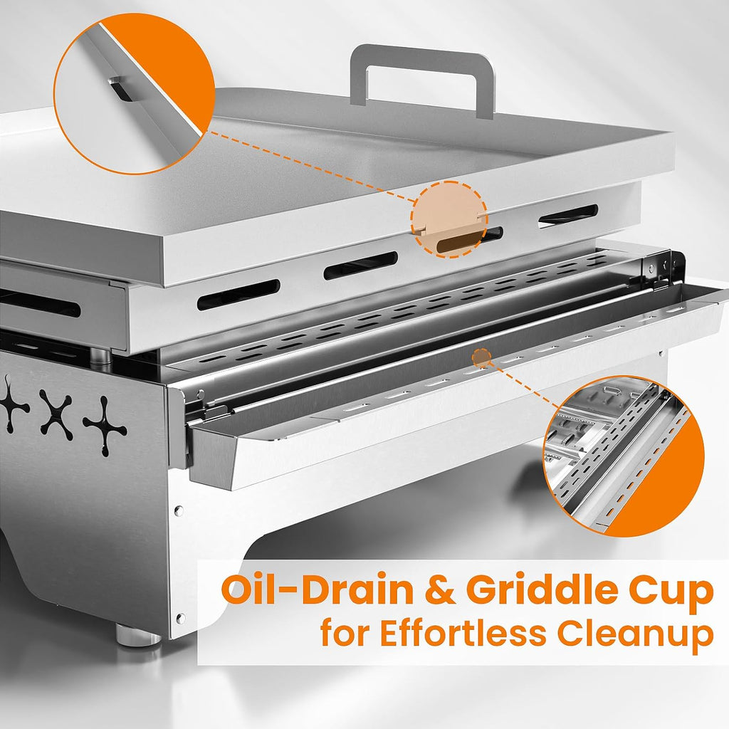 WAA Portable Propane Griddle, 16000BTU Tabletop Portable Propane Gas Grill with 2 Burners, Stainless Steel Flat Top Grill, Outdoor Cooking for Tailgating,Camping, RVs, BBQ, Patio, Silver