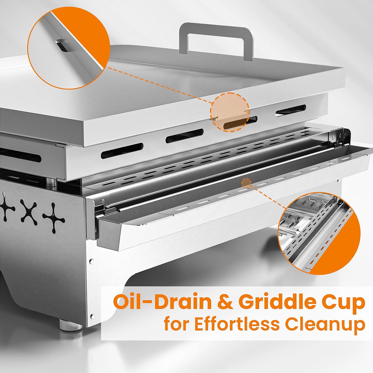WAA 24000BTU Portable Propane Griddle, Tabletop Portable Propane Gas Grill with 3 Burners, Stainless Steel Flat Top Grill, Outdoor Cooking for Tailgating, Camping, RVs, BBQ, Patio, Silver