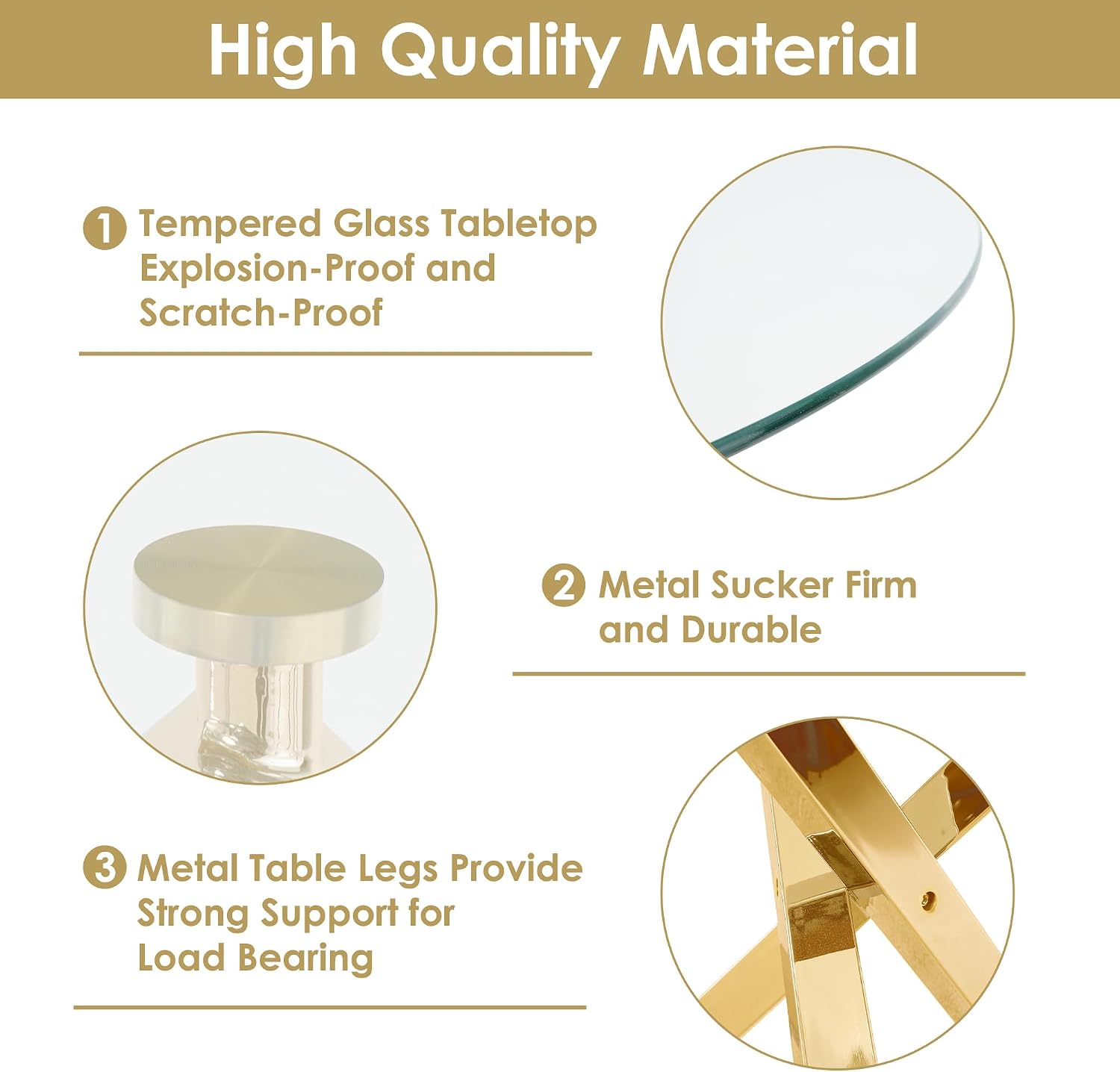 Modern Luxury Round Dining Room Table Set for 4, 47'' Clear Glass Top Dinner Set, 5 Piece Minimalist Circle Kitchen Table with Black Woven Chairs Set, Large Circular Dining Rooom Set (Gold)