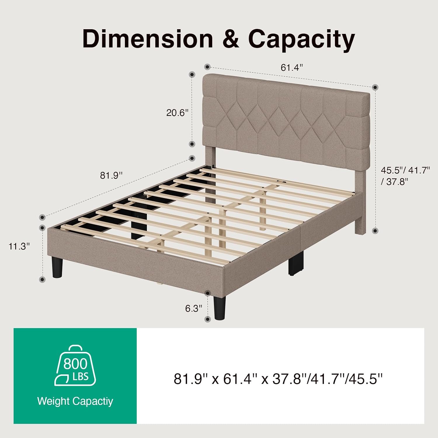 Novilla Queen Bed Frame with Headboard, Bed Frame Queen Size with Wood Slats Support, Linen Upholstered Pull-Point Headboard, No Box Spring Needed, Heavy Duty Feet, Easy Assembly, Beige