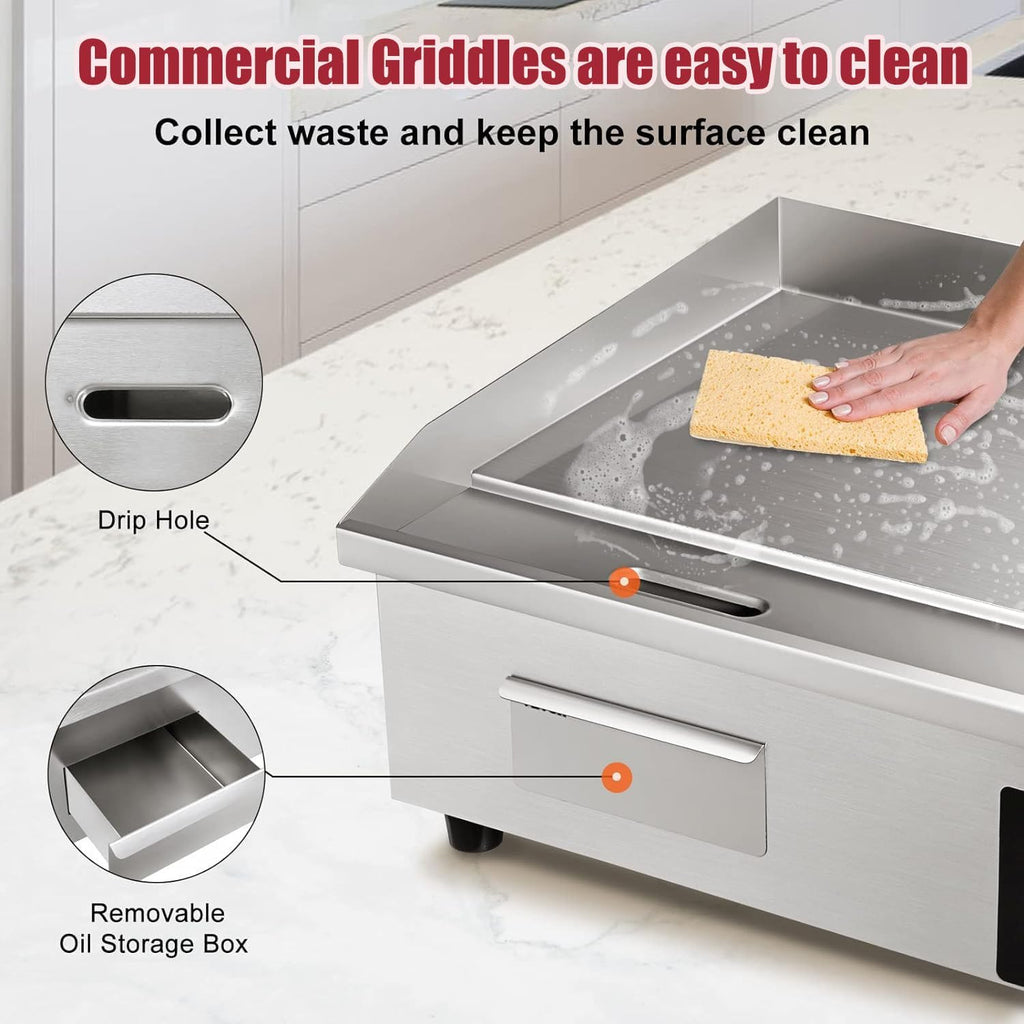 Commercial Electric Griddle, Countertop Flat Top Outdoor Griddles Hotplate BBQ Grill Mild Steel Steaks Business Catering Grill