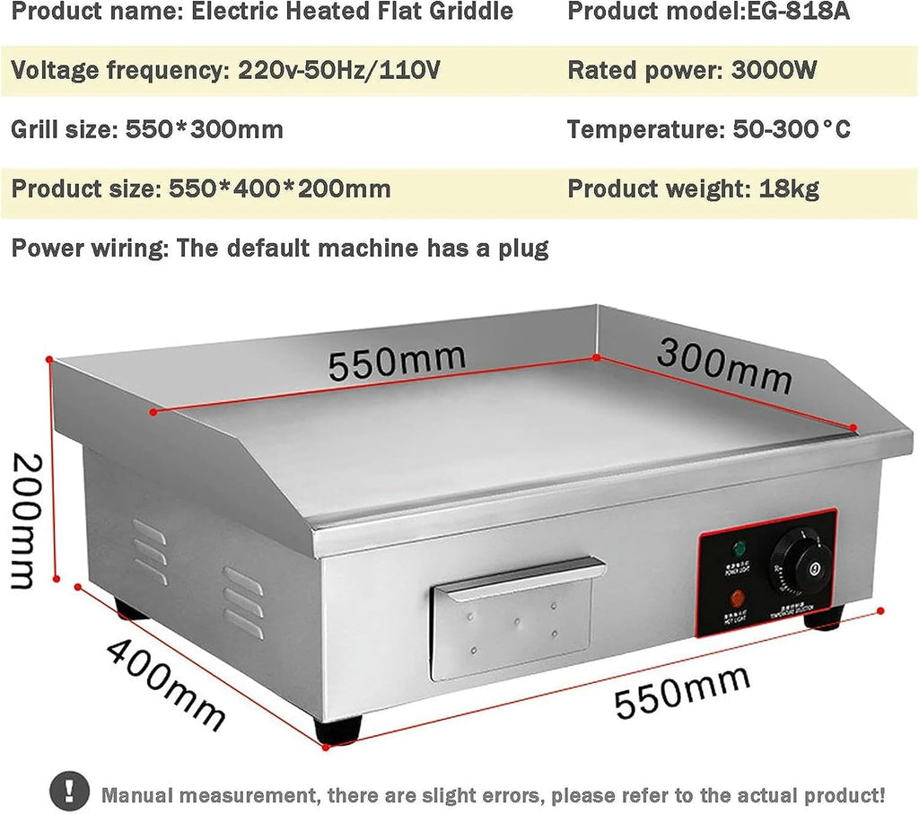 Commercial Electric Griddle Stainless Steel Full Flat Hotplate BBQ Hotplate, Large Griddle Hot Cooking Plate with Temperature Control, Efficient Nonstick Electric Griddle for Home Barbecue