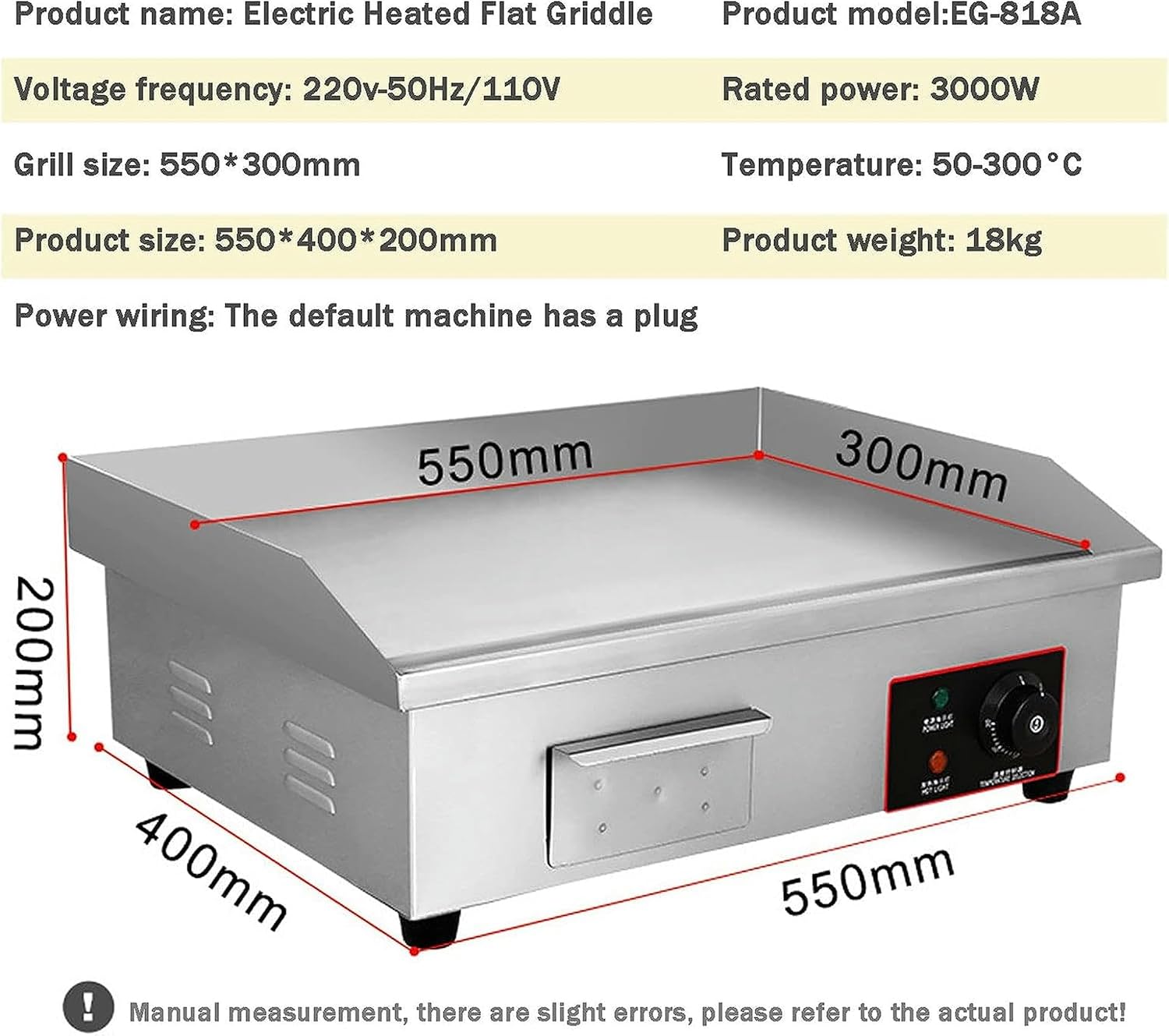 Commercial Electric Griddle Stainless Steel Full Flat Hotplate BBQ Hotplate, Large Griddle Hot Cooking Plate with Temperature Control, Efficient Nonstick Electric Griddle for Home Barbecue