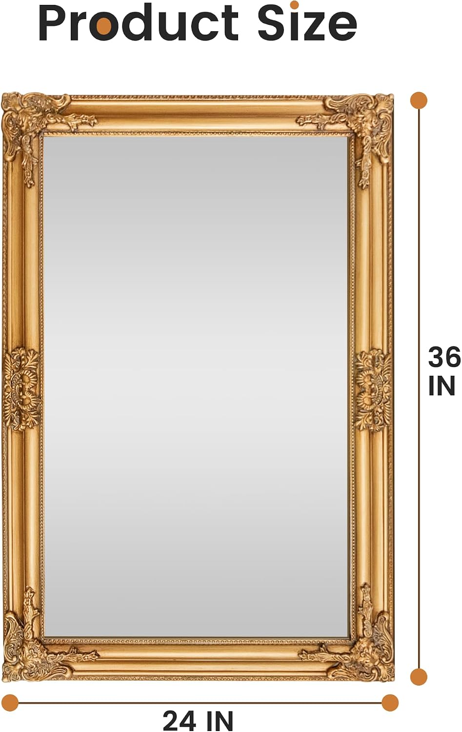 TRAHOME 24'x36' Vintage Gold Baroque Wall Mirror, Ornate Antique Style Decorative Mirror for Entryway, Living Room, Fireplace Mantel, Hallway