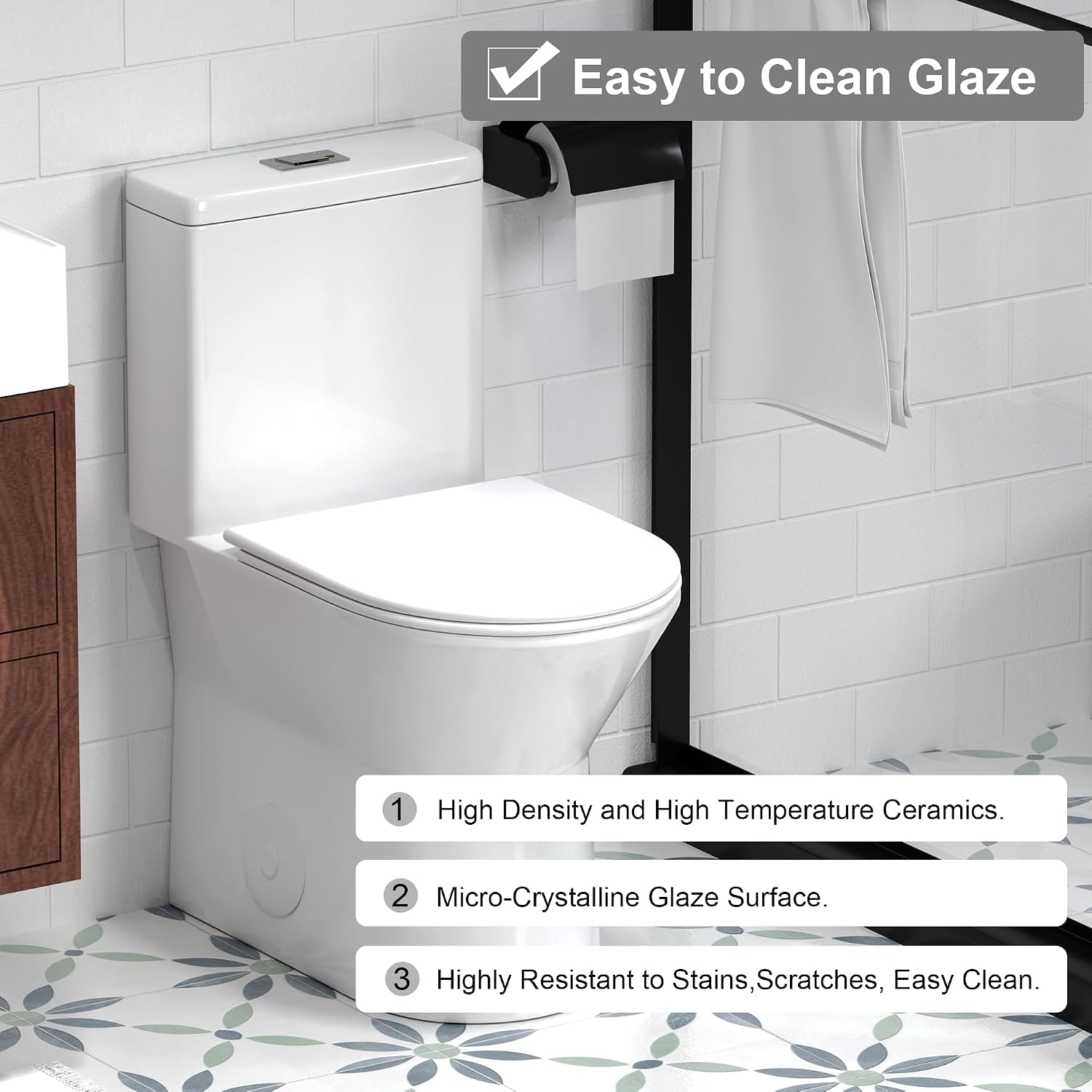 Elongated One Piece Toilet with Comfort Chair Seat ADA Height 17.3', Modern Toilets for Bathroom, Powerful Dual Flush 0.8/1.28 GPF, MAP 1000g Compact Toilet, 12' Rough-In, Standard White Toilet Bowl