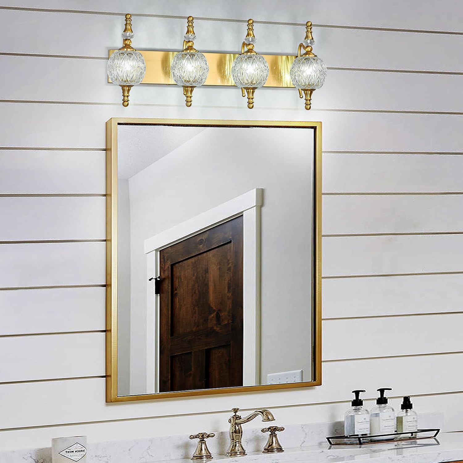 Modern Crystal Bathroom Vanity Lights Fixtures Over Mirror Gold Vintage 4-Lights 28 Inch Bathroom Light Fixtures Glass Crystal Vanity Lights