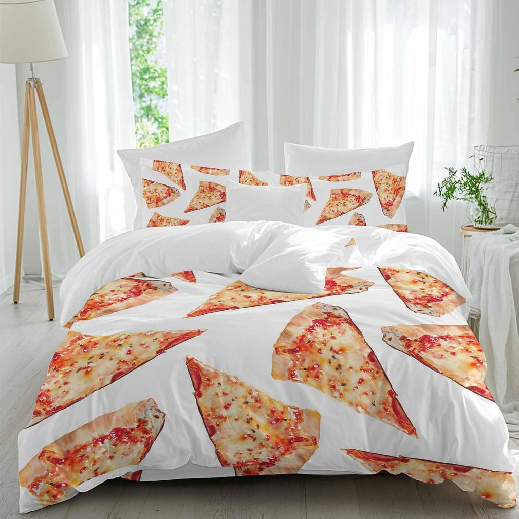 Prime Leader Realistic Food Duvet Cover Set Queen Size 4 Pieces Yummy Italy Naples Thin Crust Pizza Bedding Set with Zipper Closure, 1 Comforter Cover 92x106 Inches 1 Flat Sheet & 2 Pillow Cases
