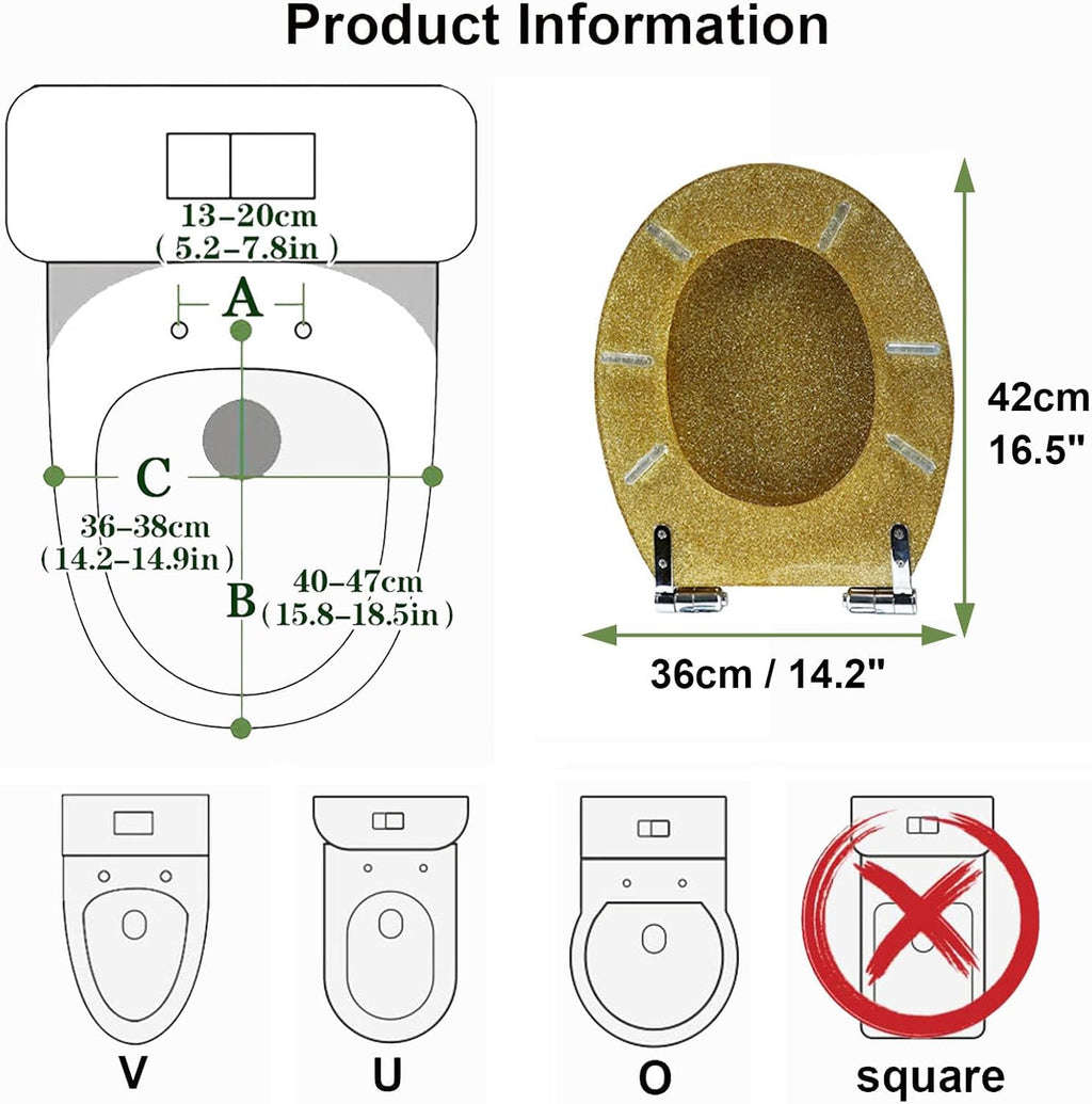Sparkly Resin Toilet Seat, Resin Toilet Seat Round Toilet Seat, Thicken Toilet Seat, Slow Close, Toilet Lid Easy to Clean(Pink)