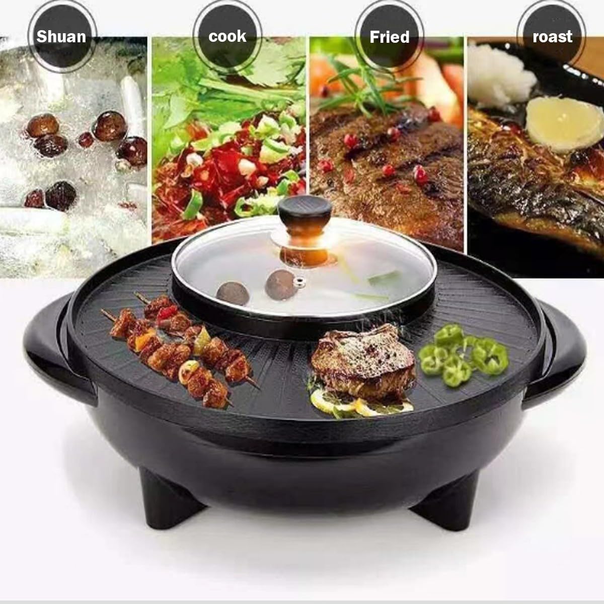Electric Flat Top Grill, Electric Griddle, Flattop Grills Indoor Safely Washable, Suitable for Frying Grilling Stir Frying(Black,42 * 35 * 17)