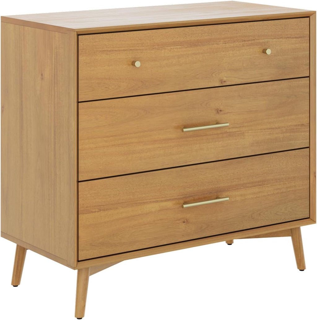 Nathan James Harper Mid Century Modern Dresser, Solid Wood Dresser for Living Room with 3 Drawers and Metal Drawer Pulls, Light Acacia