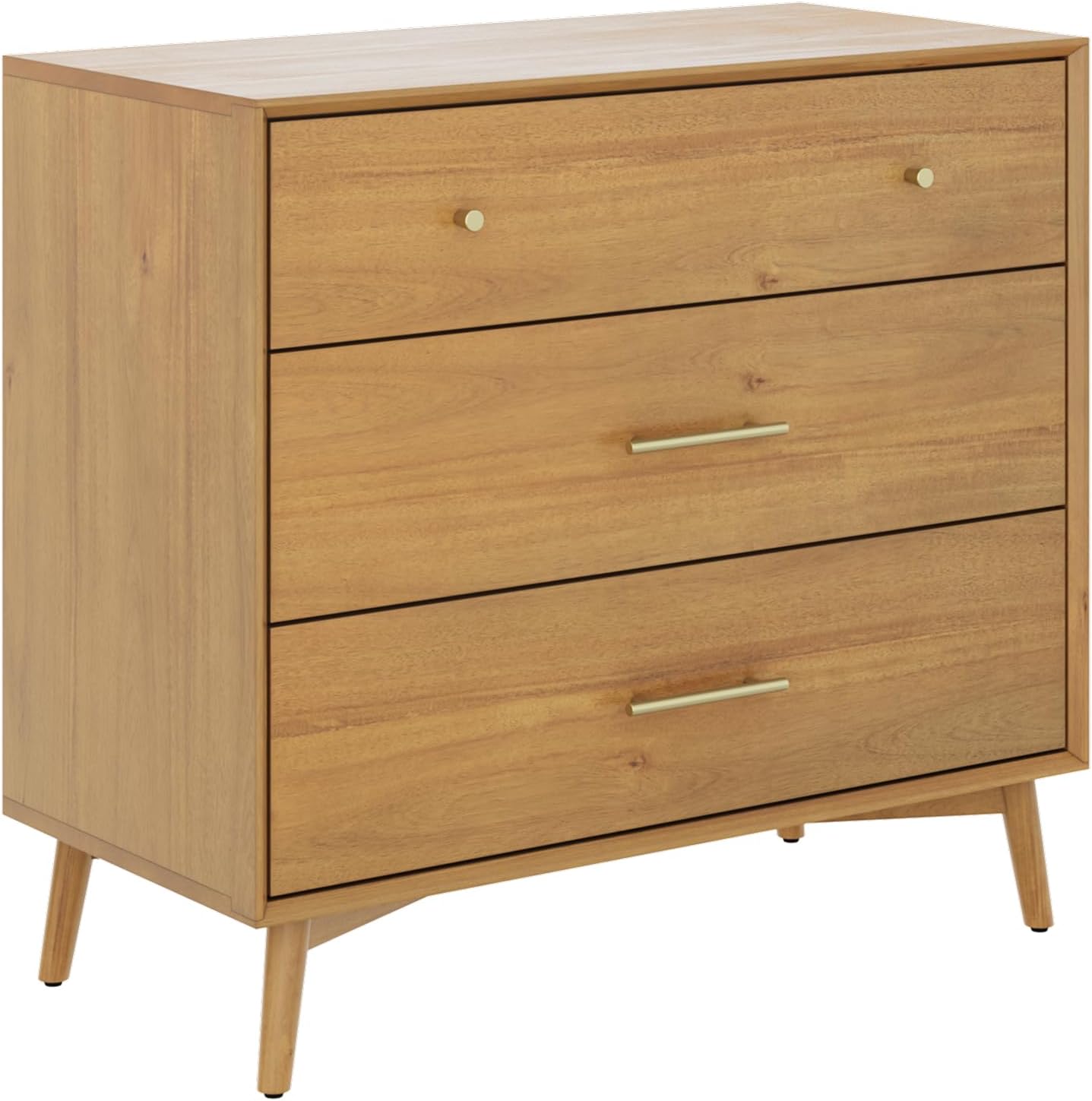 Nathan James Harper Mid Century Modern Dresser, Solid Wood Dresser for Living Room with 3 Drawers and Metal Drawer Pulls, Light Acacia