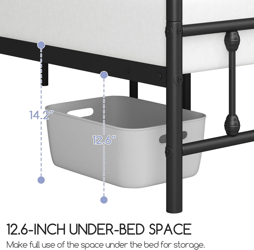 Yaheetech 2 Pcs Twin XL Bed Frame Metal Platform Bed with Victorian Style Iron-Art Headboard/Footboard/Under Bed Storage/No Box Spring Needed Black