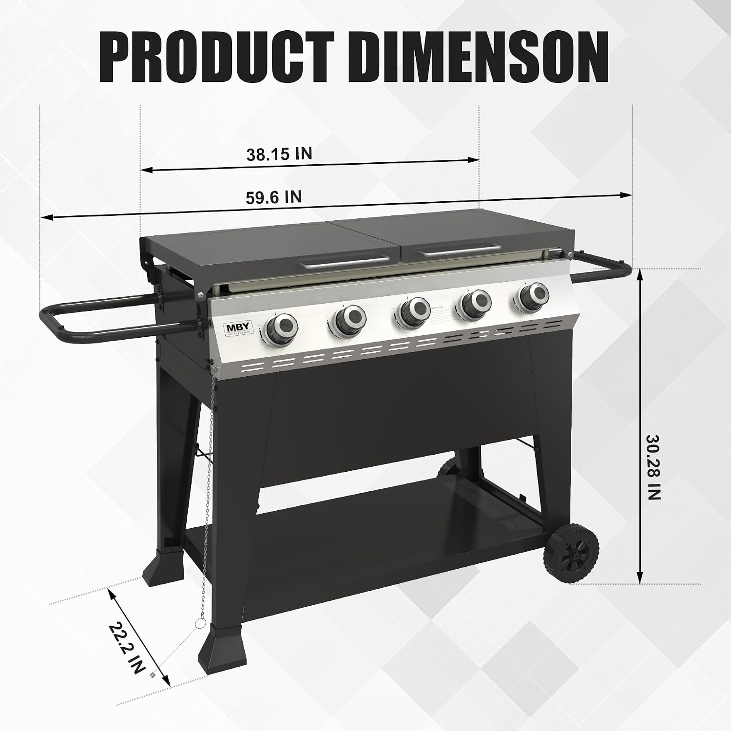 5 Burner Propane Grill with Rainproof Cover 36inch Outdoor Flat Top Griddle Foldable Side Table for Backyards Barbecue