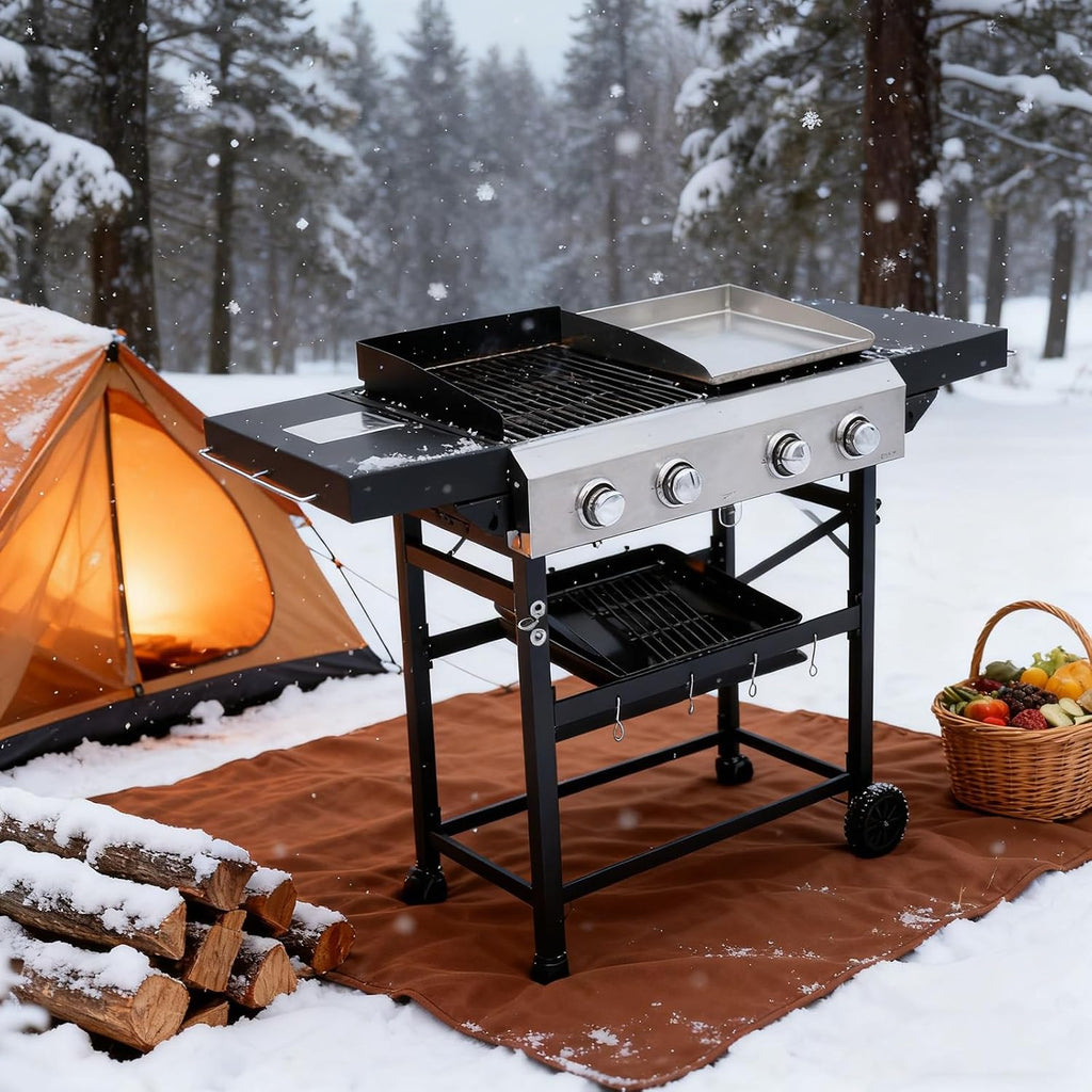Gas Grill & Propane Griddle Combo Expert, 2-Burner Table Top – Outdoor BBQ with Cover for Camping, Tailgating