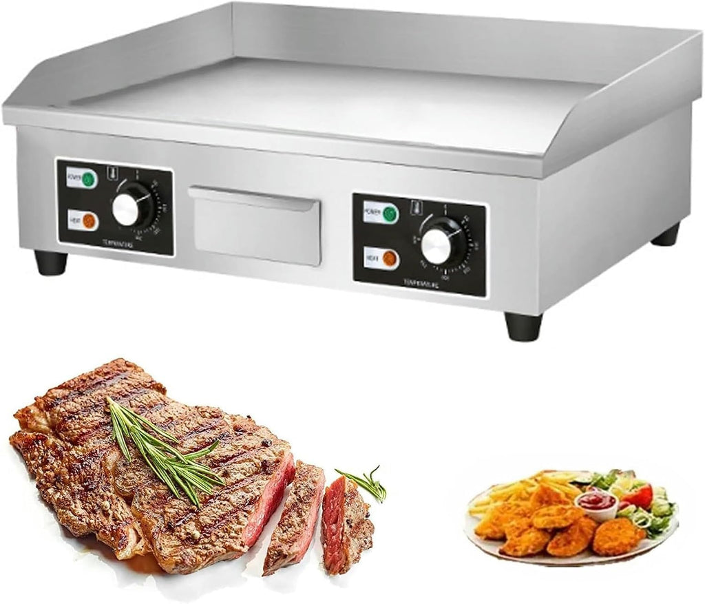 Commercial Electric Griddle, Kitchen BBQ Grill, Stainless Steel Electric Griddle, Nonstick Countertop Hot Plate Commercial BBQ Grill, Two Burners with Thermostatic Control, 110~240V