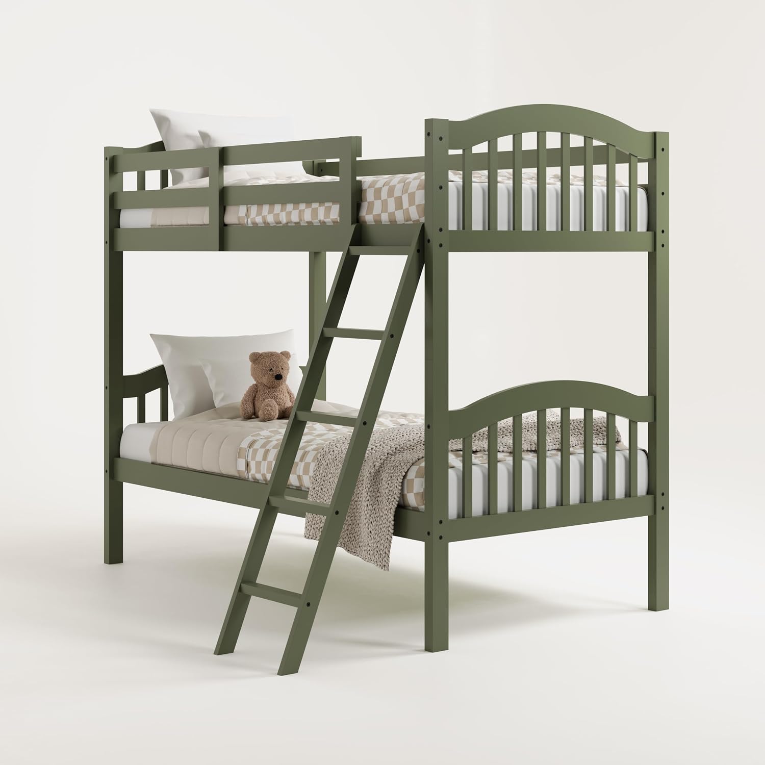 Storkcraft Long Horn Twin-Over-Twin Bunk Bed (Olive) - GREENGUARD Gold Certified, Converts to Two Twin Beds, Wood Bunk Bed for Kids Bedroom